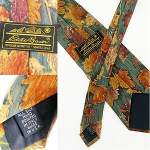 All Silk Hand Printed in Italy Eddie Bauer Made in USA Fall Autumn Leaves Tie